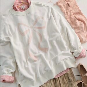 aerie Cream Crewneck Sweater with Blush Bow